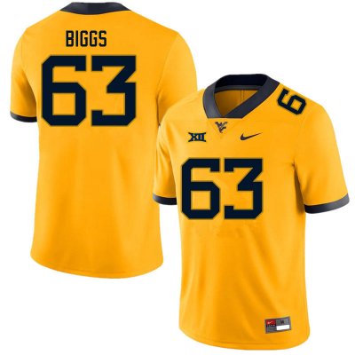 Men's West Virginia Mountaineers NCAA #63 Bryce Biggs Gold Authentic Nike Stitched College Football Jersey BW15F17BE